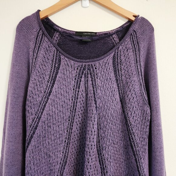 Vtg Calvin Klein Women's Knit Sweater Top Boat Neck Knit Plum Sz L/G Whimsigoth - Picture 3 of 12